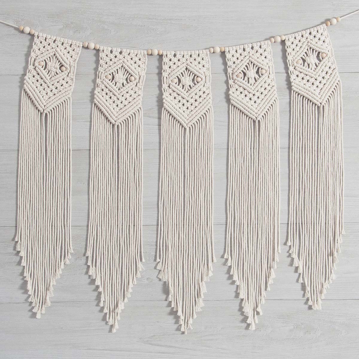 Solid Oak Beaded Banner Macrame