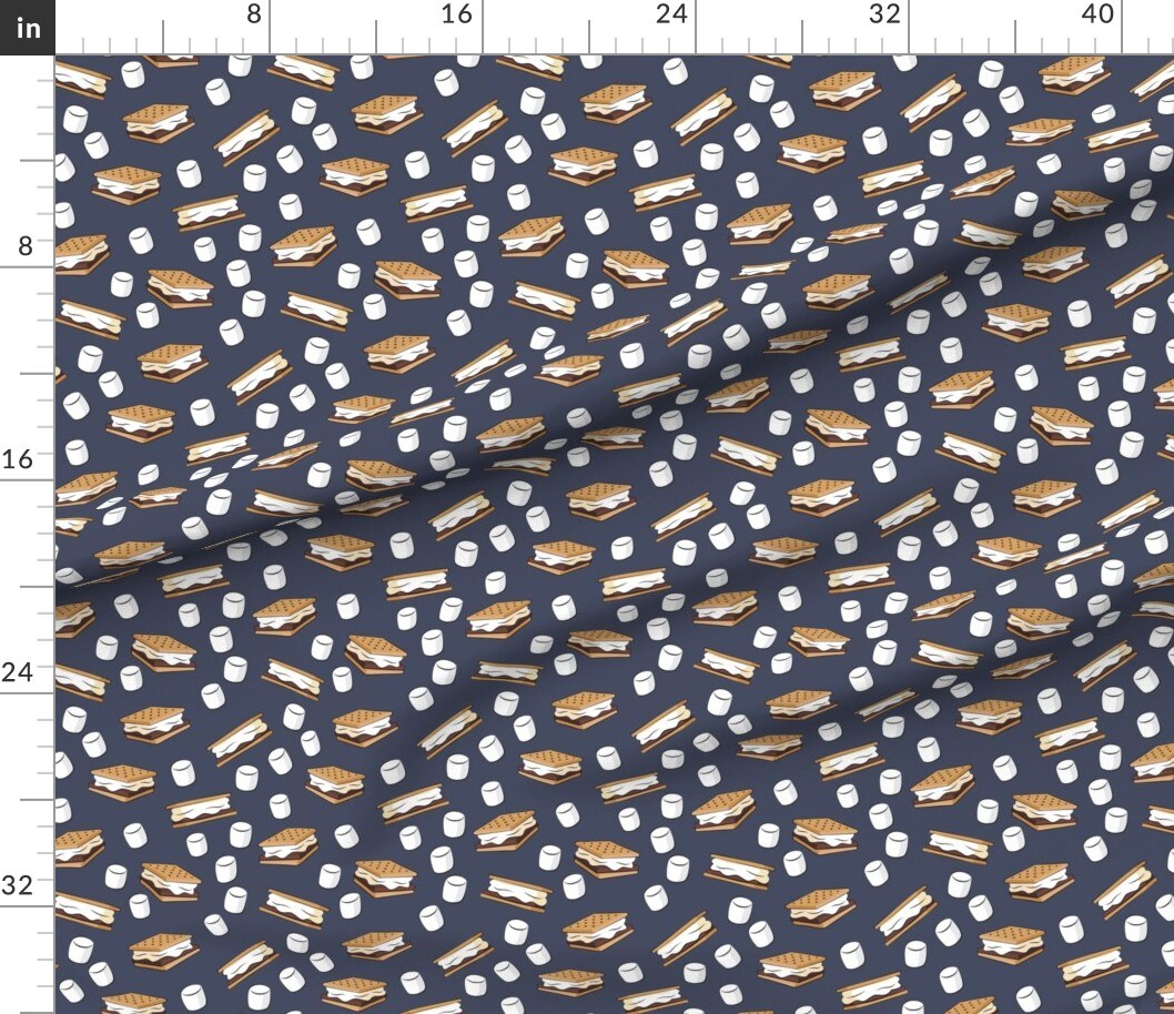 Petal Signature Cotton by the Yard or Fat Quarter Marshmallows Adventure Blue Food Camping Custom Printed Fabric by Spoonflower