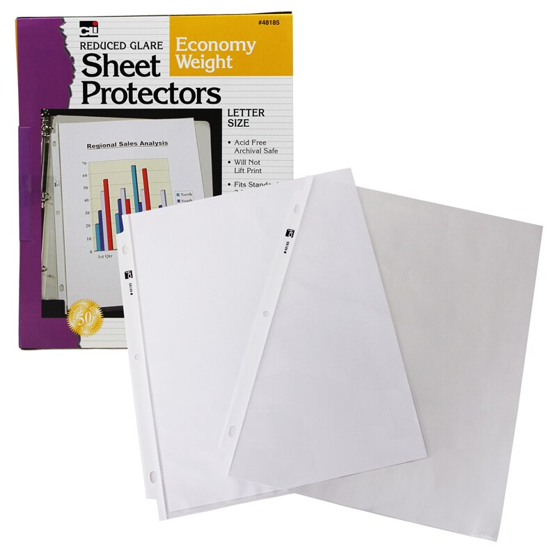 Sheet Protectors, Top Loading With Binder Holes, 2 Mils Economy Weight 