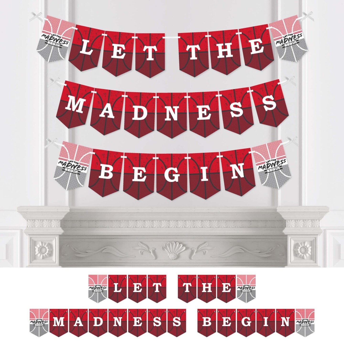 Big Dot of Happiness Red Basketball - Let The Madness Begin - College Basketball Party Bunting Banner - Party Decorations - Let The Madness Begin