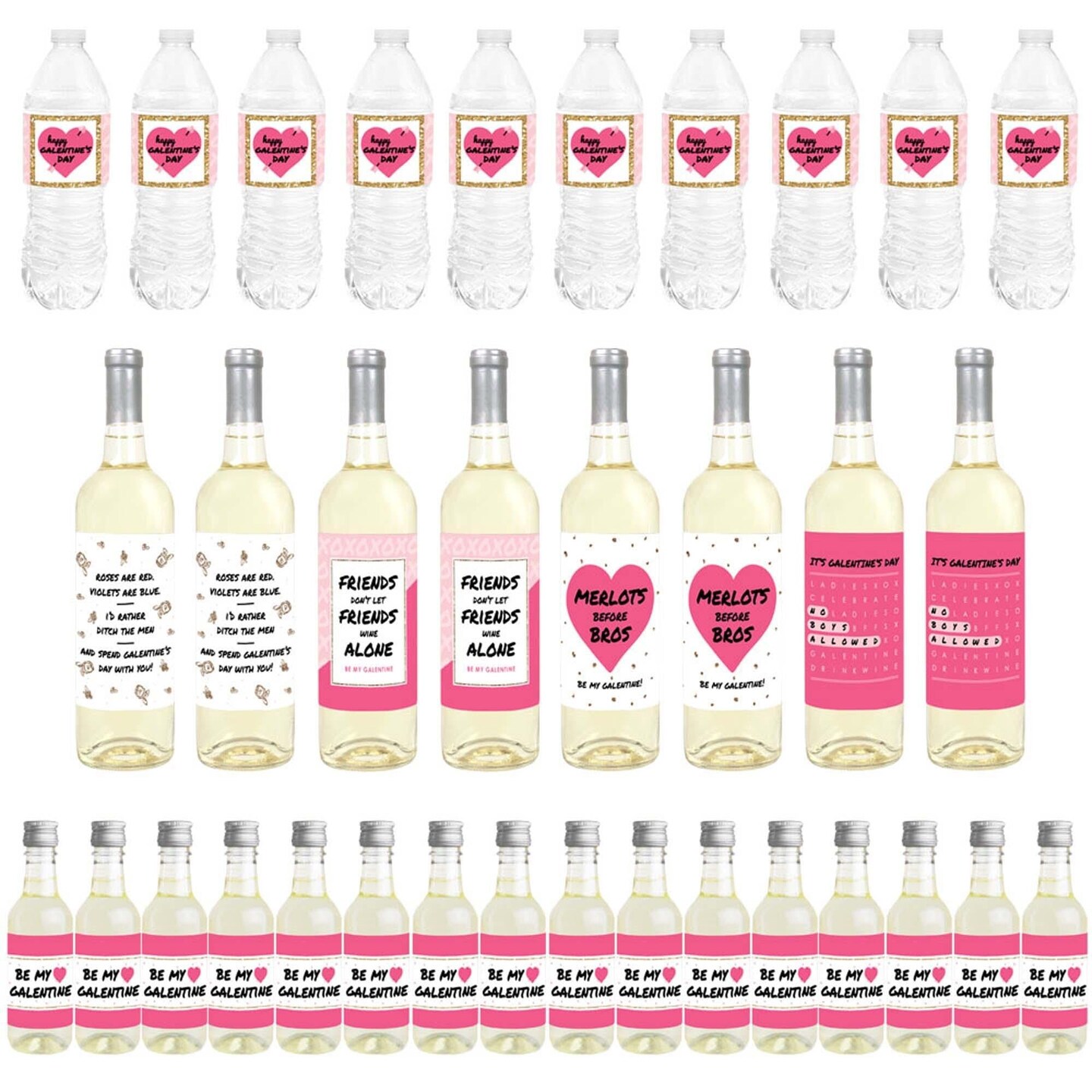 Big Dot of Happiness Be My Galentine - Mini Wine Bottle, Wine Bottle, &#x26; Water Bottle Labels - Valentine&#x27;s Day Party Decor - Beverage Bar Kit - 34 Pcs