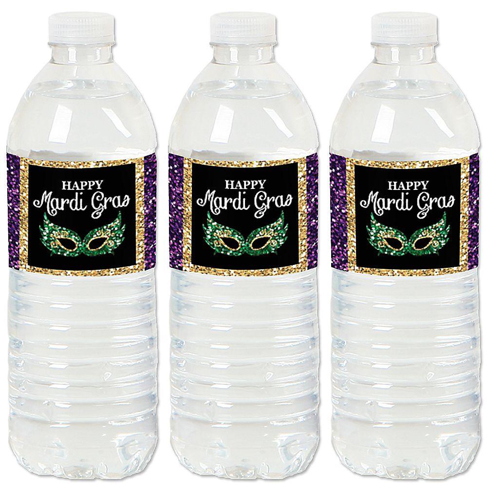 Big Dot of Happiness Mardi Gras - Masquerade Party Water Bottle Sticker Labels - Set of 20