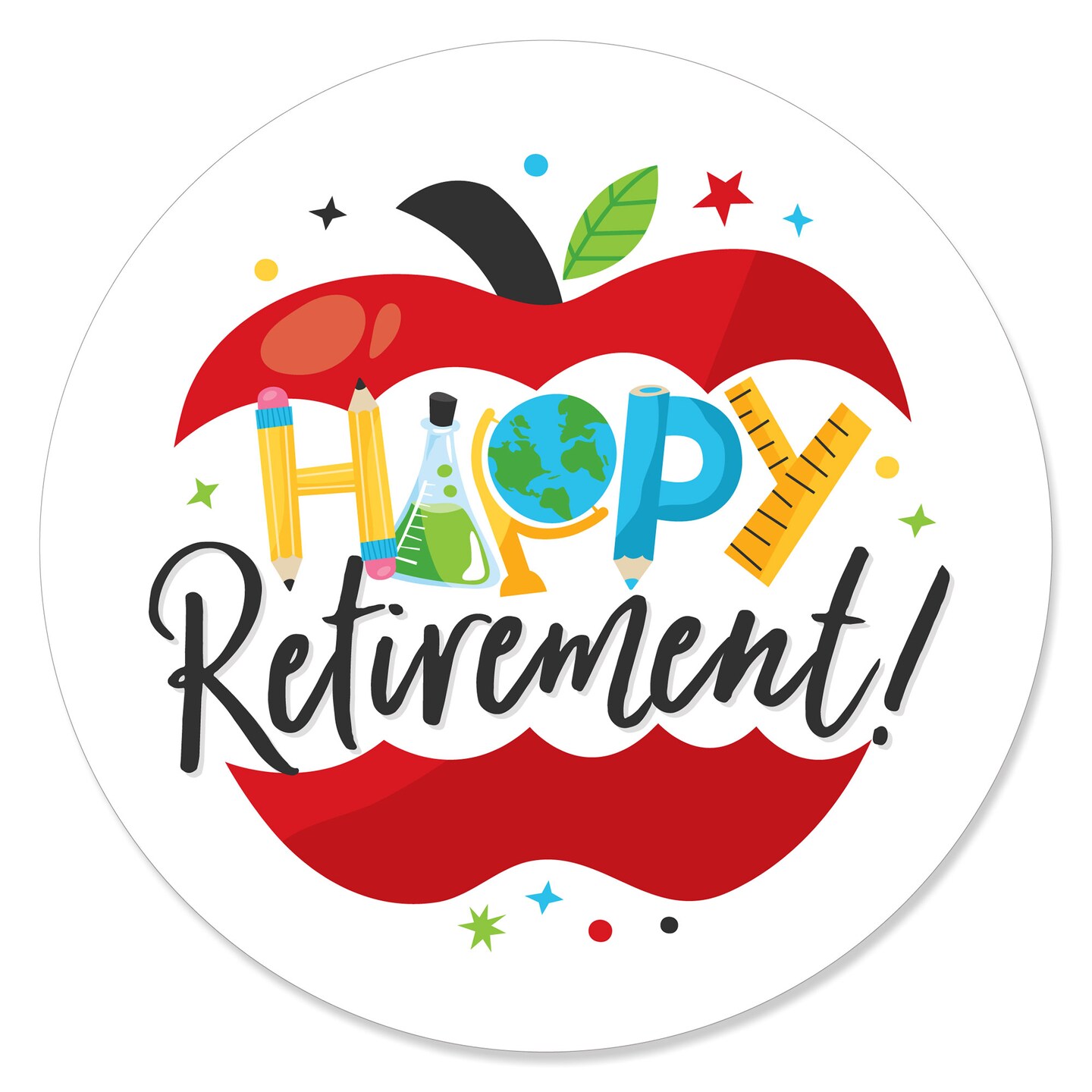 Big Dot of Happiness Teacher Retirement - Happy Retirement Party Circle Sticker Labels - 24 Count