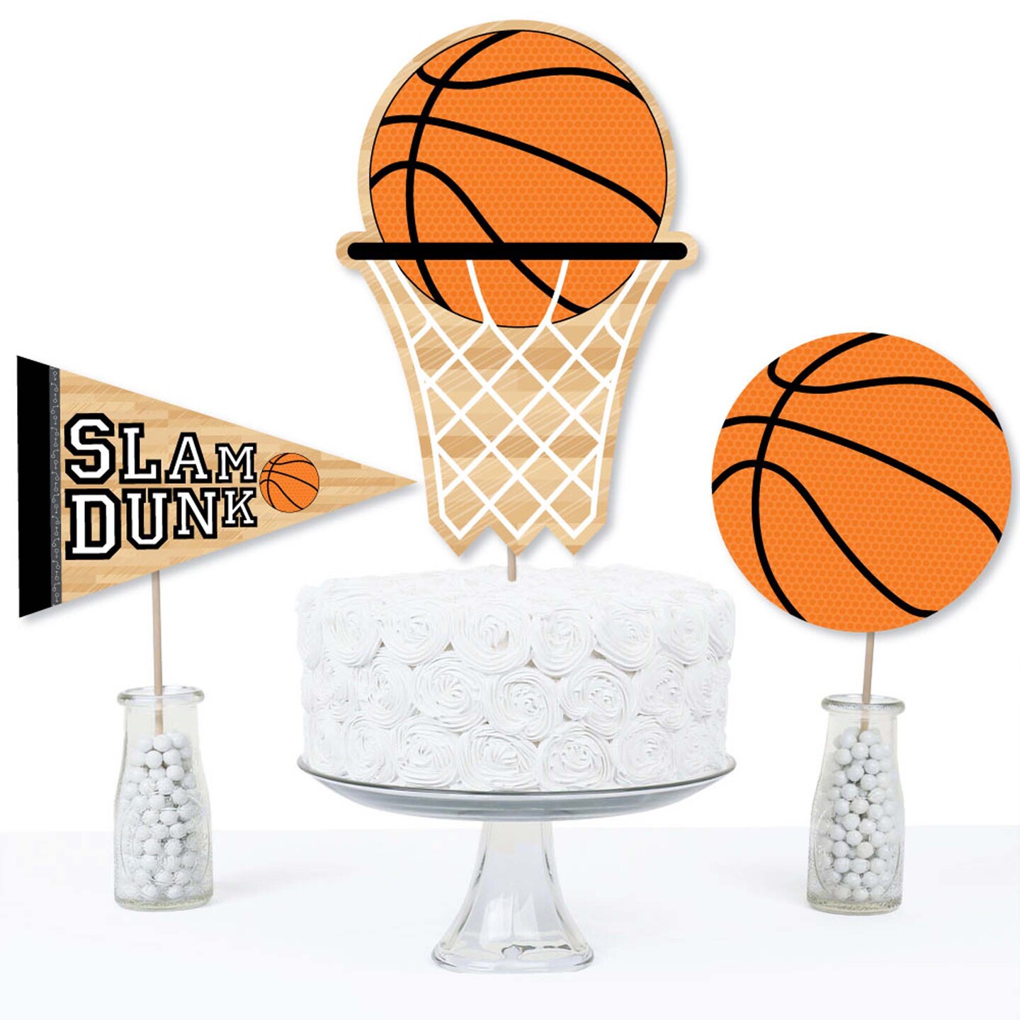 Big Dot of Happiness Nothin&#x27; but Net - Basketball - Baby Shower or Birthday Party Centerpiece Sticks - Table Toppers - Set of 15