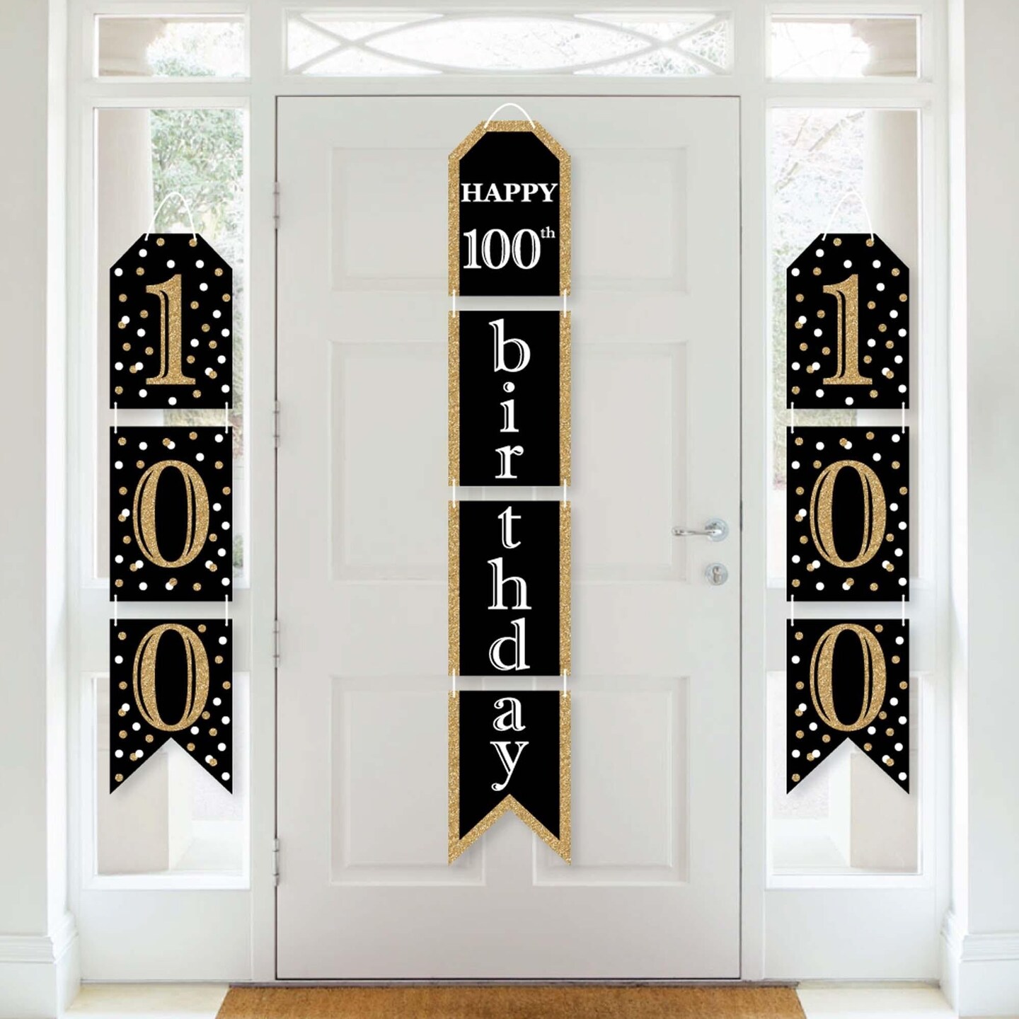 Big Dot of Happiness Adult 100th Birthday - Gold - Hanging Vertical Paper Door Banners - Birthday Party Wall Decoration Kit - Indoor Door Decor