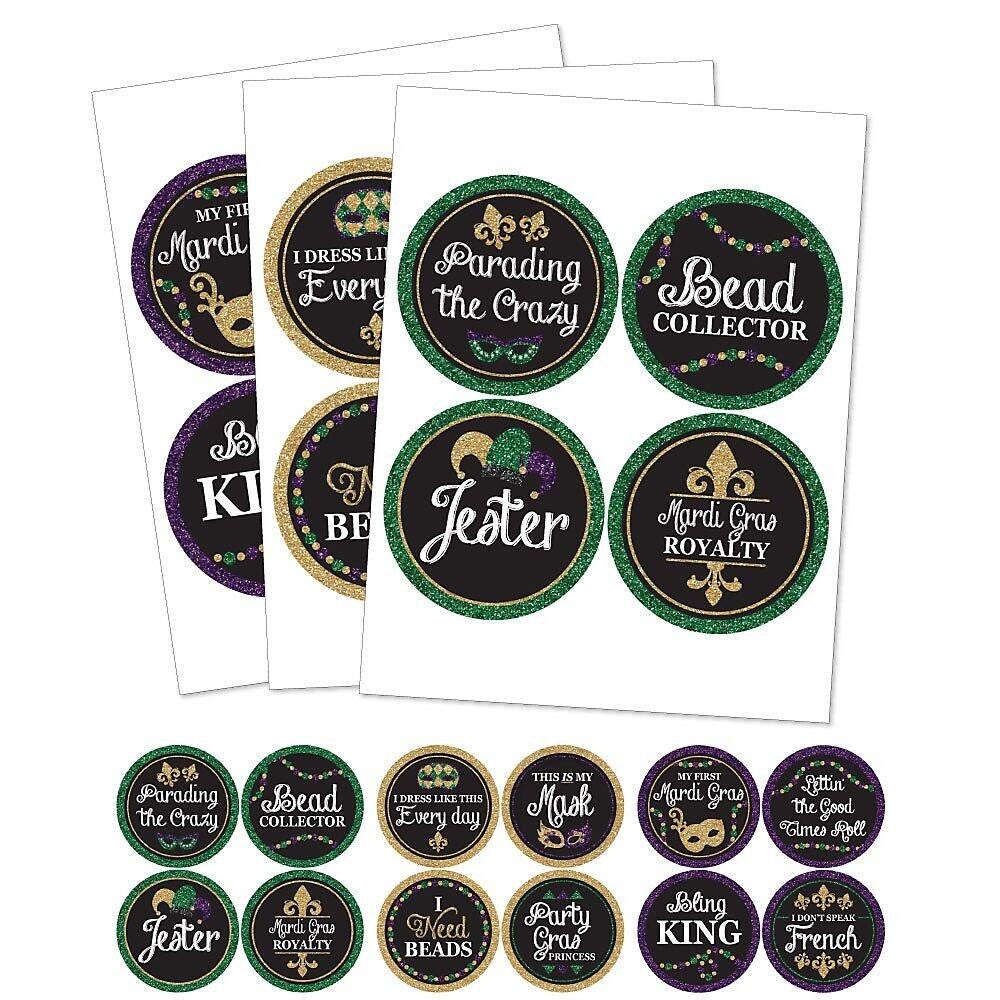 Big Dot of Happiness Mardi Gras - Masquerade Party Name Tags - Party Badges  Sticker Set of 12 