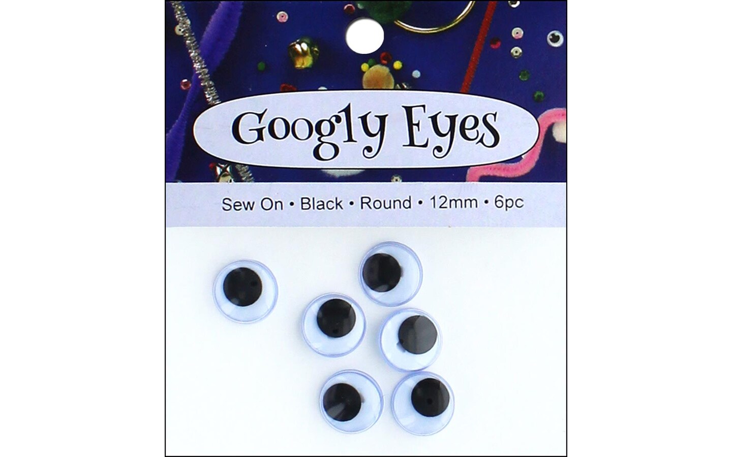 PA Ess Flat Sew On Back Eyes Round 12mm 6pc Black
