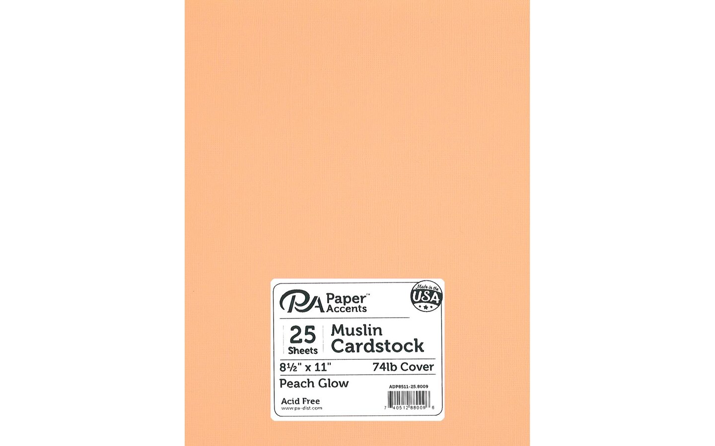 PA Paper Accents Muslin Cardstock 8.5&#x22; x 11&#x22; Peach Glow, 74lb colored cardstock paper for card making, scrapbooking, printing, quilling and crafts, 25 piece pack
