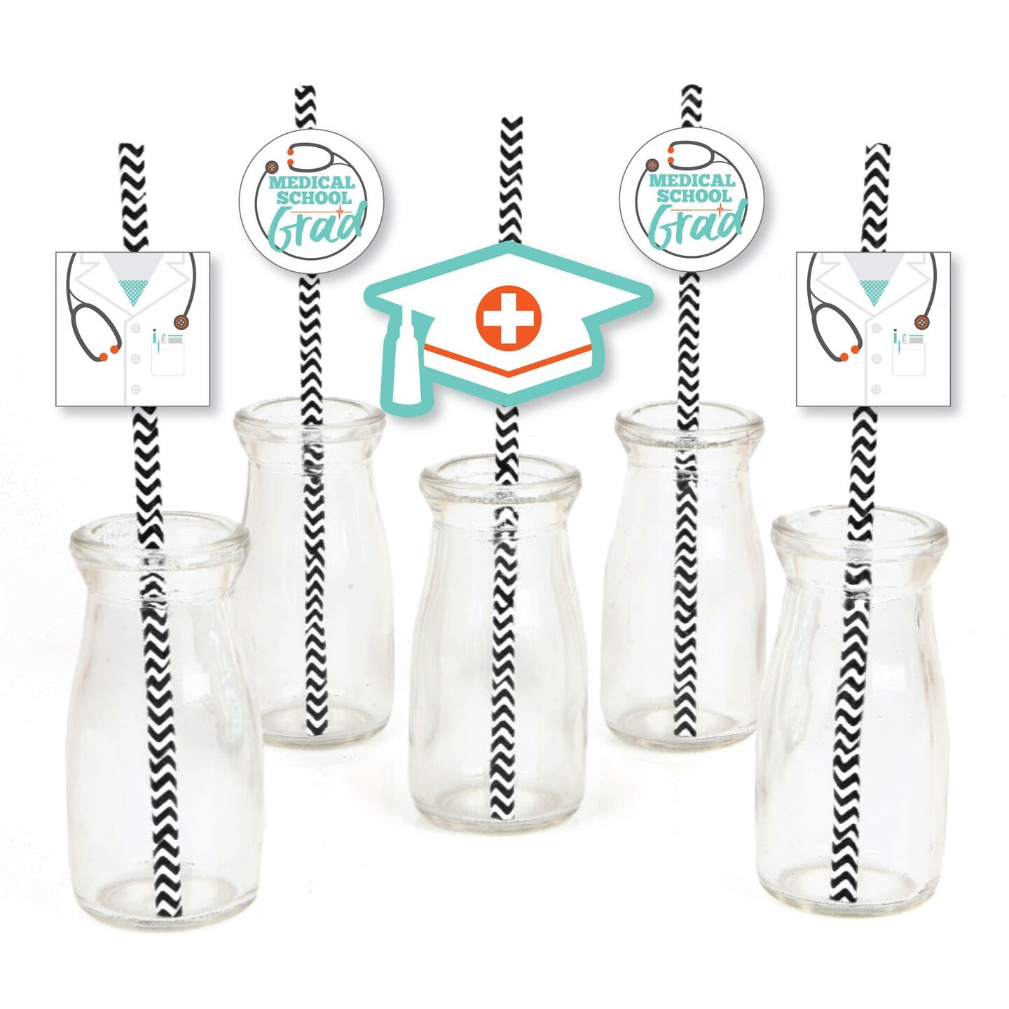 Big Dot of Happiness Medical School Grad - Paper Straw Decor - Doctor Graduation Party Striped Decorative Straws - Set of 24