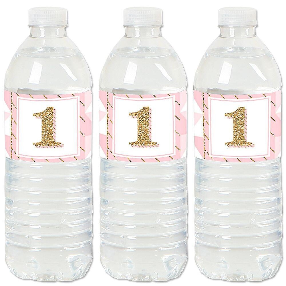Big Dot of Happiness 1st Birthday Girl - Fun to be One - First Birthday Party Water Bottle Sticker Labels - Set of 20