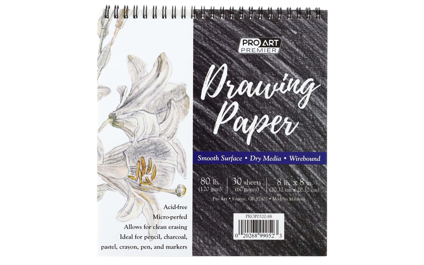 Pro Art Premium Drawing Paper Pad 8"x8" 30 sheets, 80#, Wire, Sketch Book, Sketchbook, Drawing Pad, Sketch Pad, Drawing Paper, Art Book, Drawing Book, Art Paper, Sketchbook for Drawing