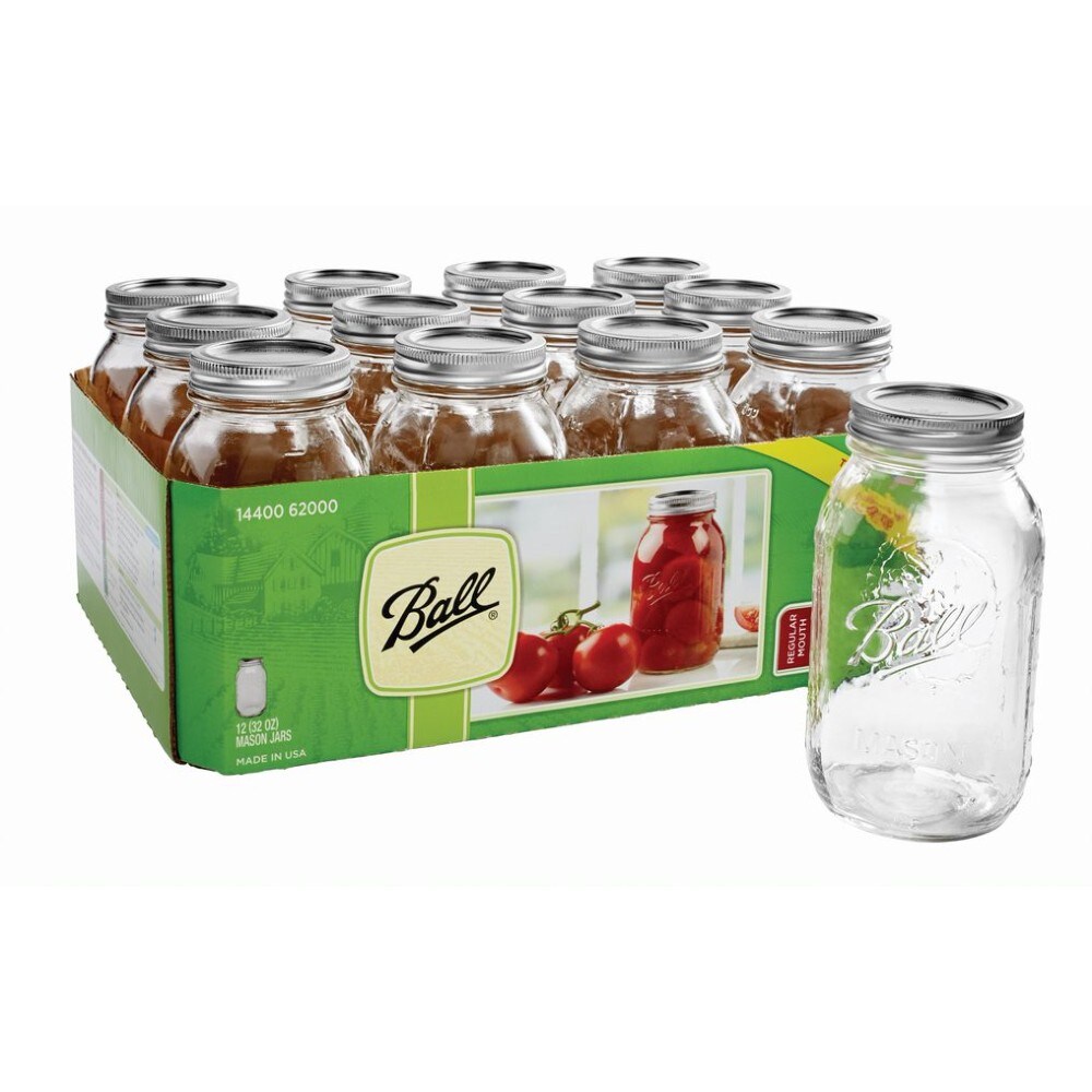 Ball Regular Mouth Glass Quart Canning Jars Lids and Bands USA Made Pack of 12