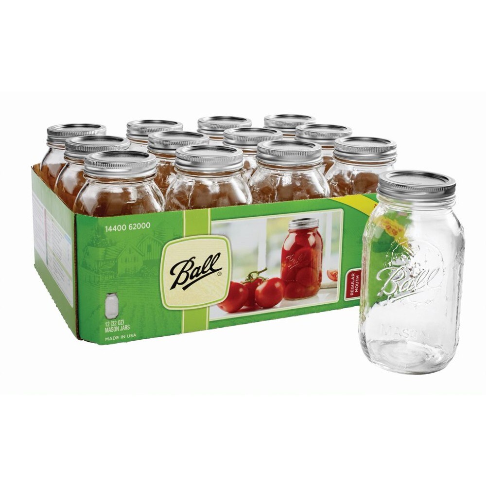 Ball Regular Mouth Mason Jars with Lids, Quart - 12 pack