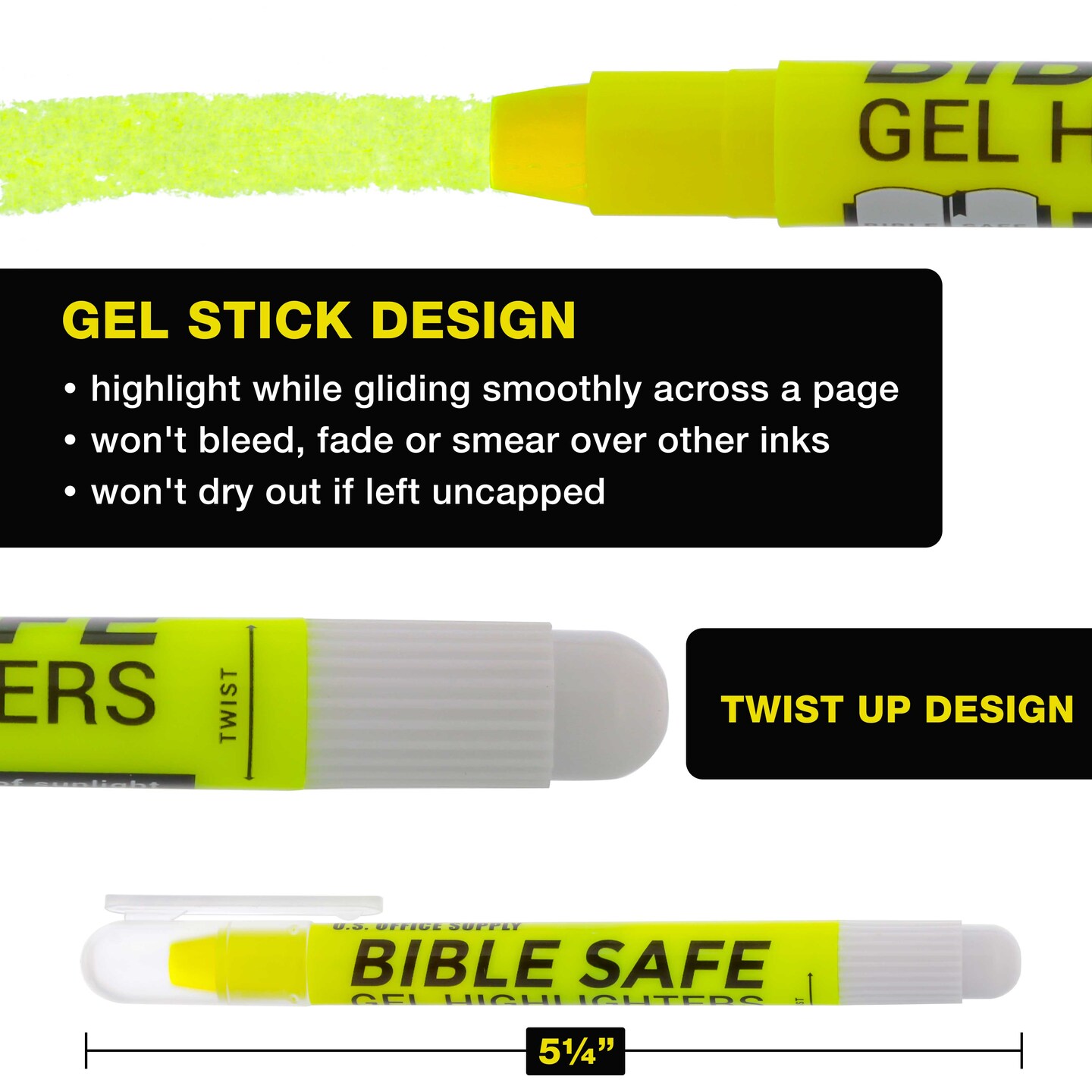 U.S. Office Supply 6 Pack of Yellow Bible Safe Gel Highlighters Bright Neon Fluorescent Yellow