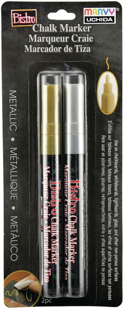 Uchida Bistro Chalk Marker Fine Point Set 2/Pkg-Metallics - Gold & Silver