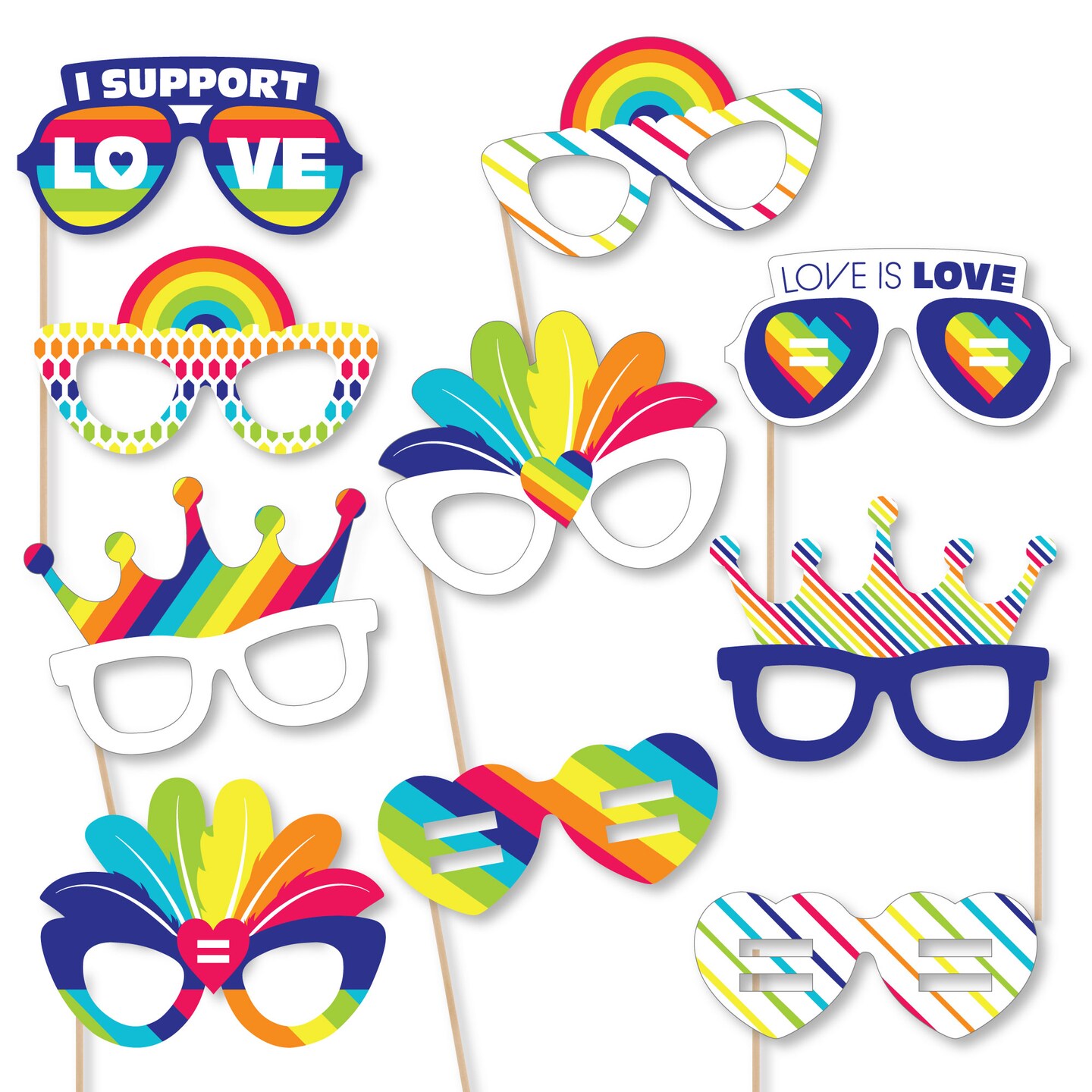 Big Dot of Happiness Love is Love - Pride Glasses - Paper Card Stock Rainbow Party Photo Booth Props Kit - 10 Count