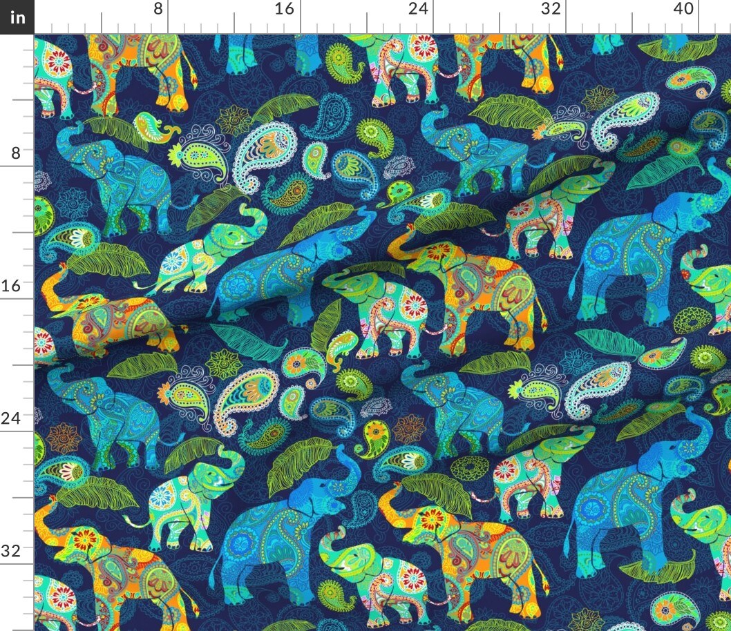Paisley Animal Wildlife Safari Endangered Species Indian Tropical Palm Leaves Nature Plant Custom Printed Fabric by Spoonflower Various Fabrics by the Yard or Fat Quarter