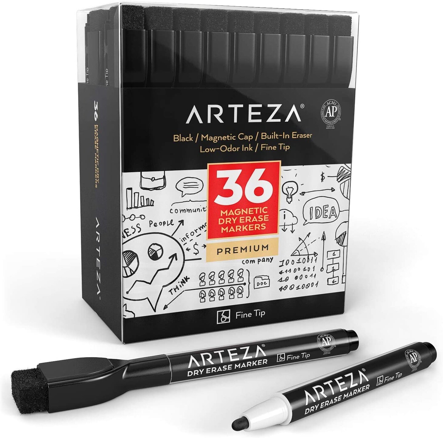 24) Pack Small Black Dry Erase Markers with Eraser Caps – KleenSlate