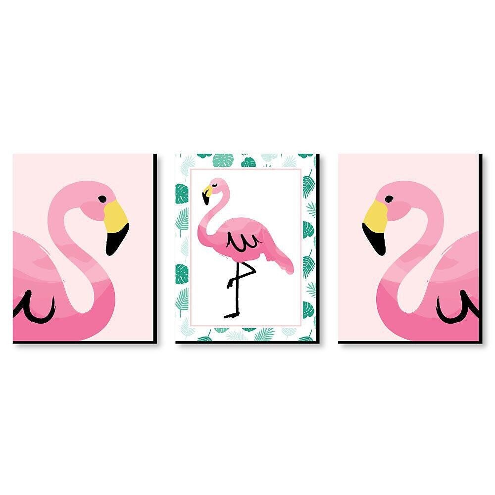Big Dot of Happiness Pink Flamingo - Tropical Summer Nursery Wall Art, Kids Room Decor &#x26; Home Decor - Gift Ideas - 7.5 x 10 inches - Set of 3 Prints
