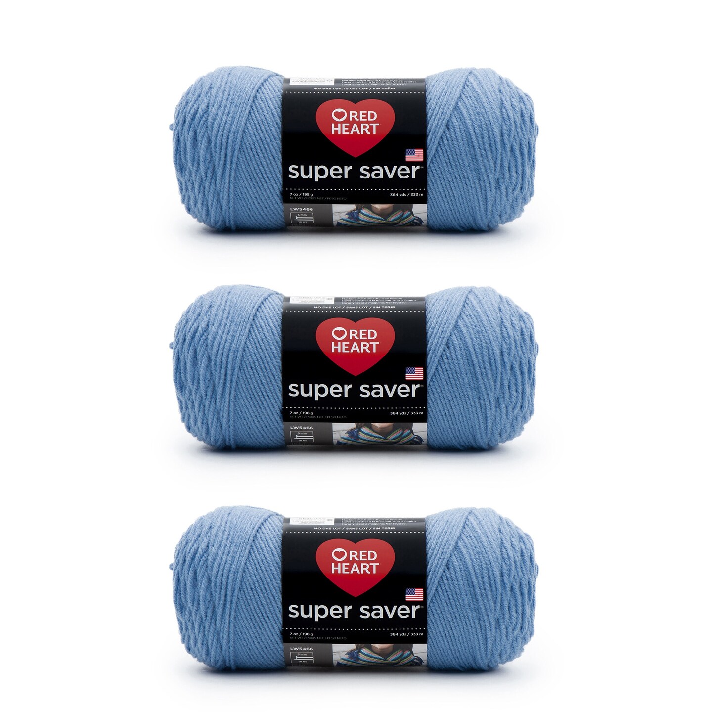 Red Heart Super Saver Light Periwinkle Yarn - 3 Pack of 198g/7oz - Acrylic - 4 Medium (Worsted) - 364 Yards - Knitting/Crochet