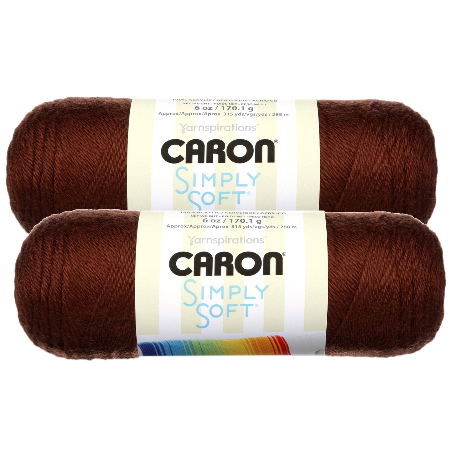 (Pack of 2) Caron Simply Soft Solids Yarn-Chocolate