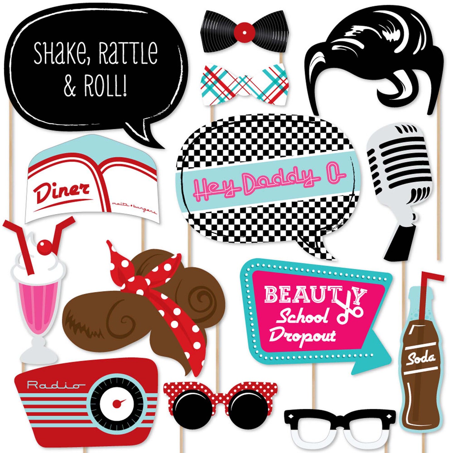 Big Dot of Happiness 50&#x27;s Sock Hop - 1950&#x27;s Rock N Roll Party Photo Booth Props Kit - 20 Count