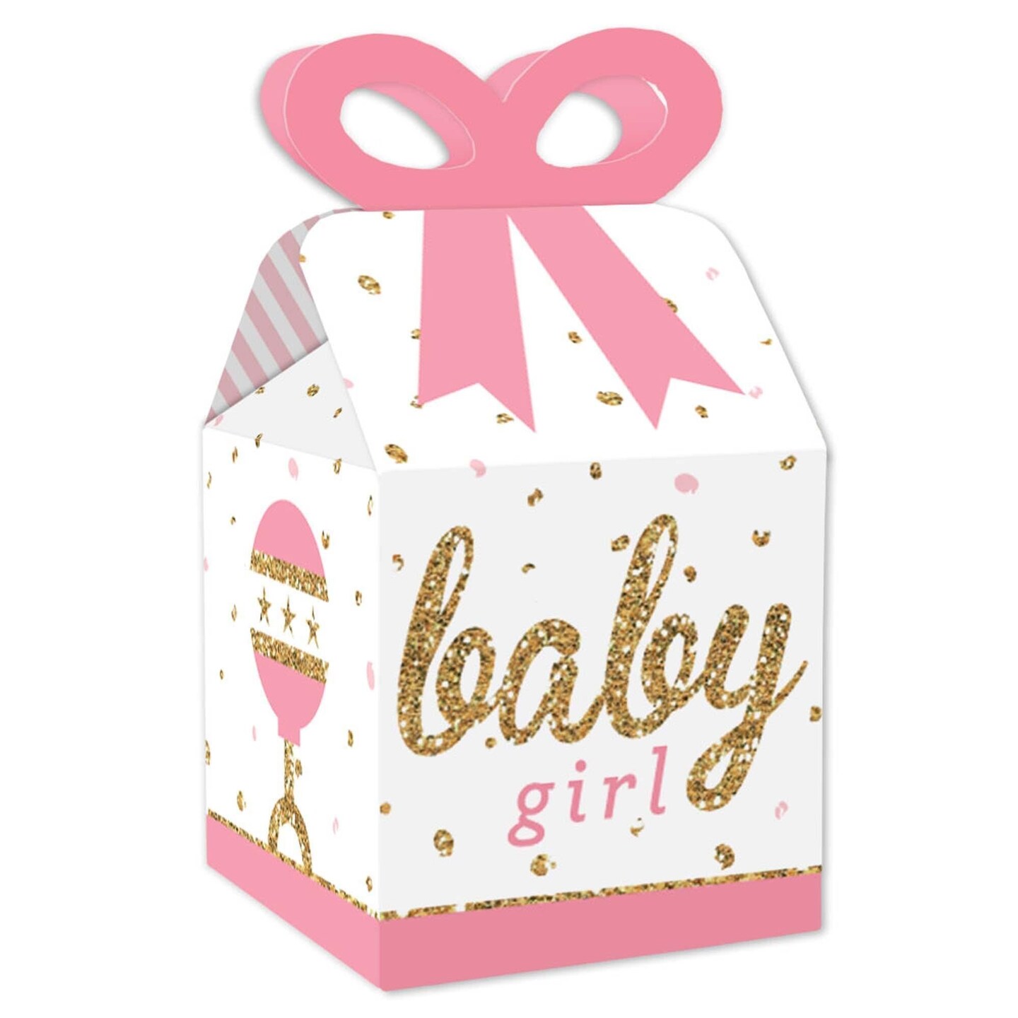 Big Dot of Happiness Hello Little One - Pink and Gold - Square Favor Gift Boxes - Girl Baby Shower Bow Boxes - Set of 12
