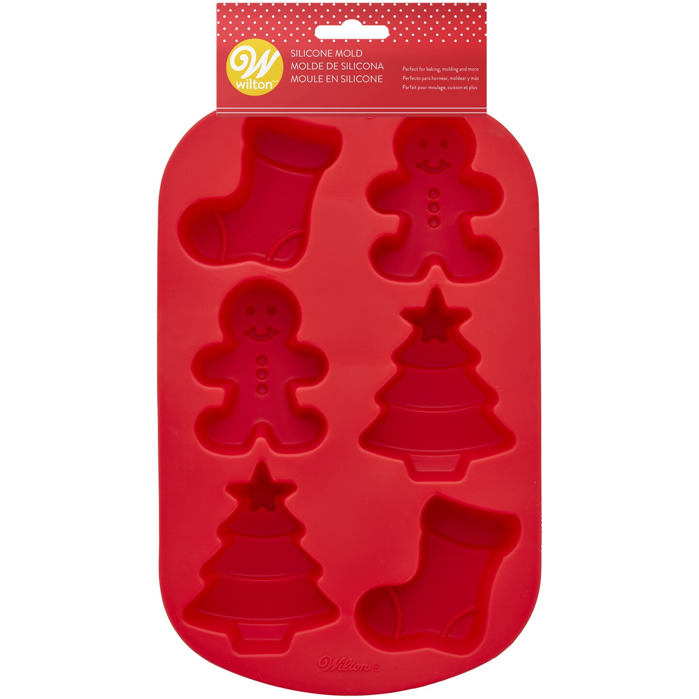 Wilton Silicone Baking And Candy Mold-Stocking/Tree/Gingerbread Boy, 6 Cavity