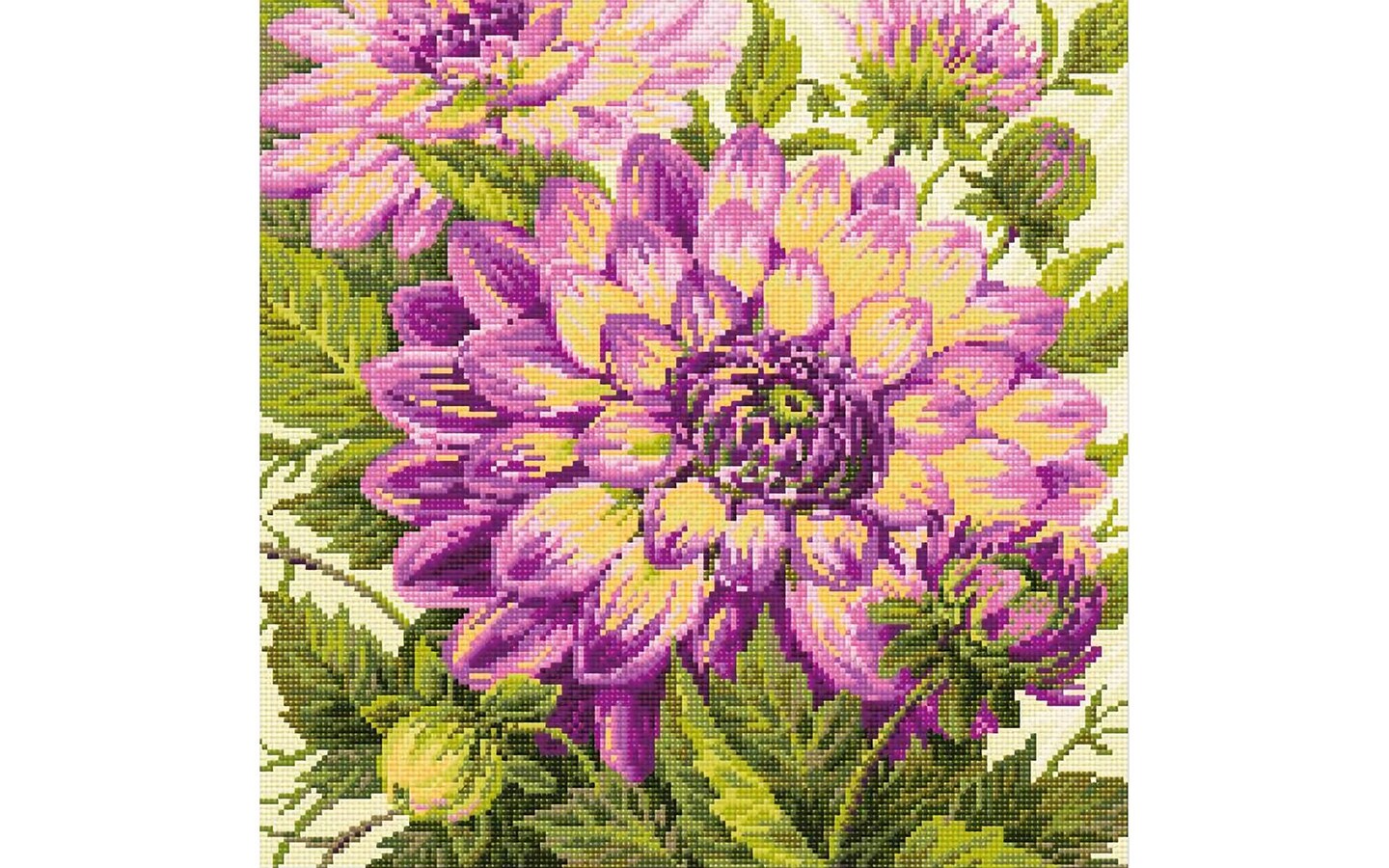 Riolis Diamond Mosaic Kit Dahlias, 7.75&#x22; x 7.75&#x22;, for all skill levels, beautiful, vibrant diamond painting, for home decor and gifts, all supplies included
