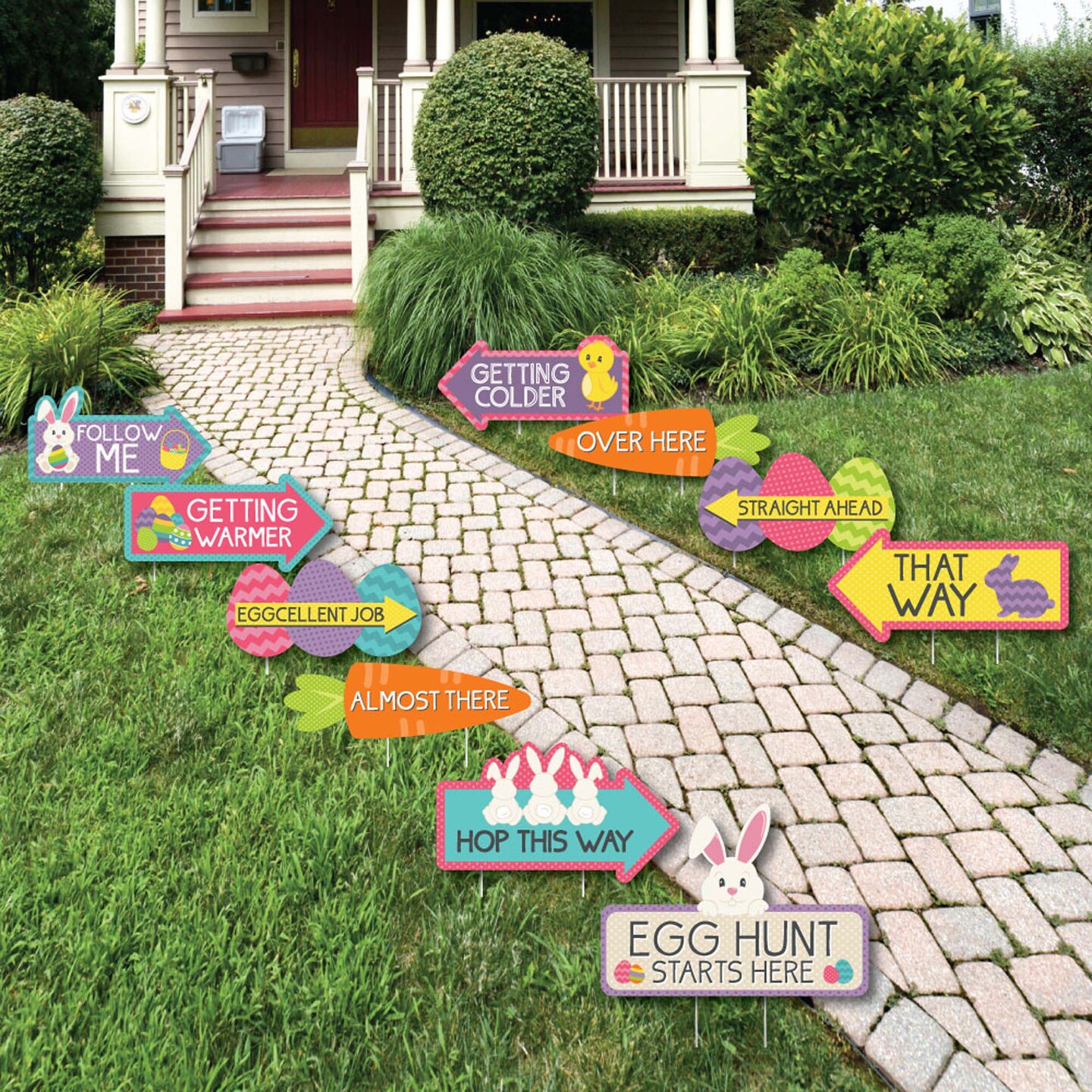 Big Dot of Happiness Easter Egg Hunt Arrow Yard Signs - Outdoor Easter Bunny Yard Decorations - 10 Piece
