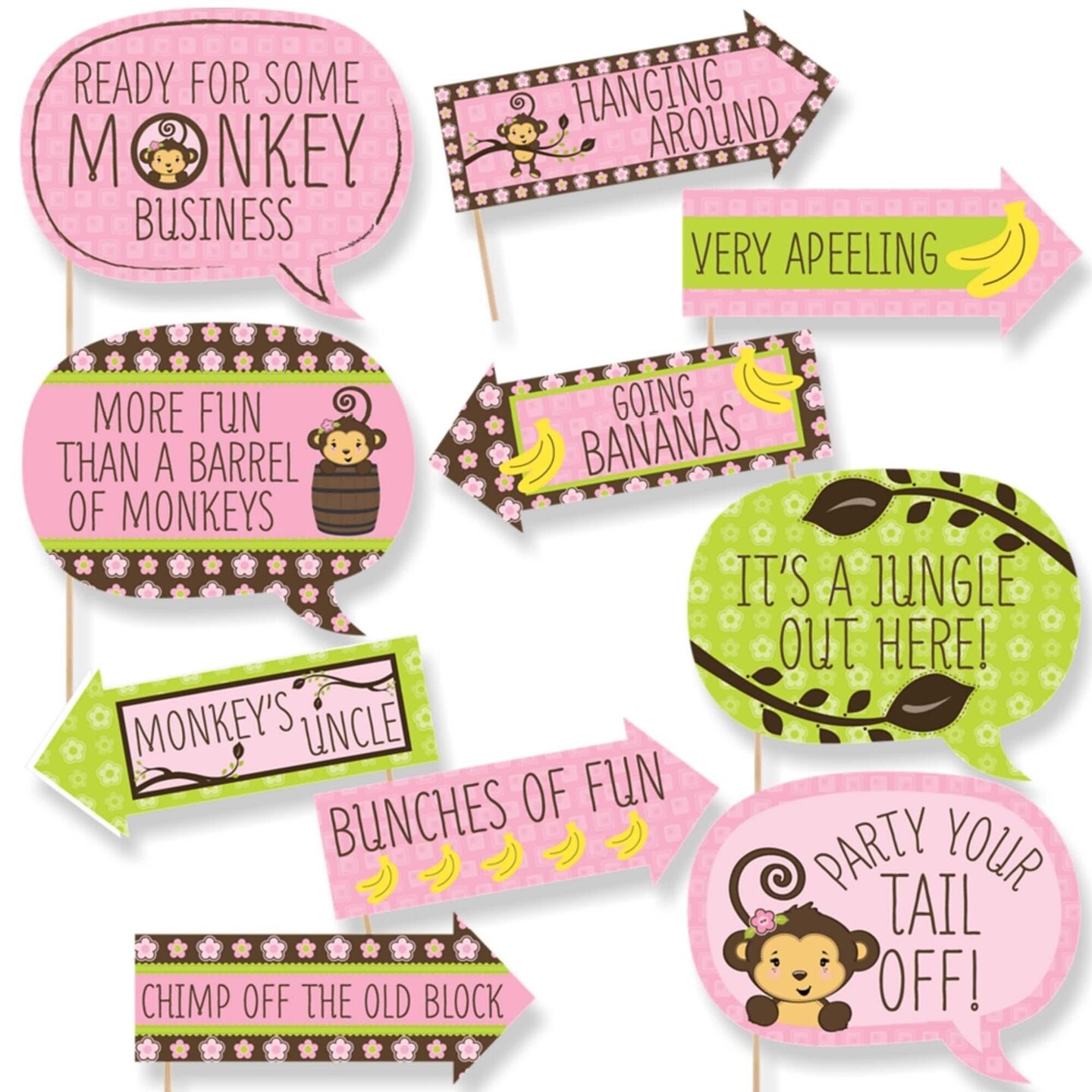 Big Dot of Happiness Funny Pink Monkey Girl - Baby Shower or Birthday ...