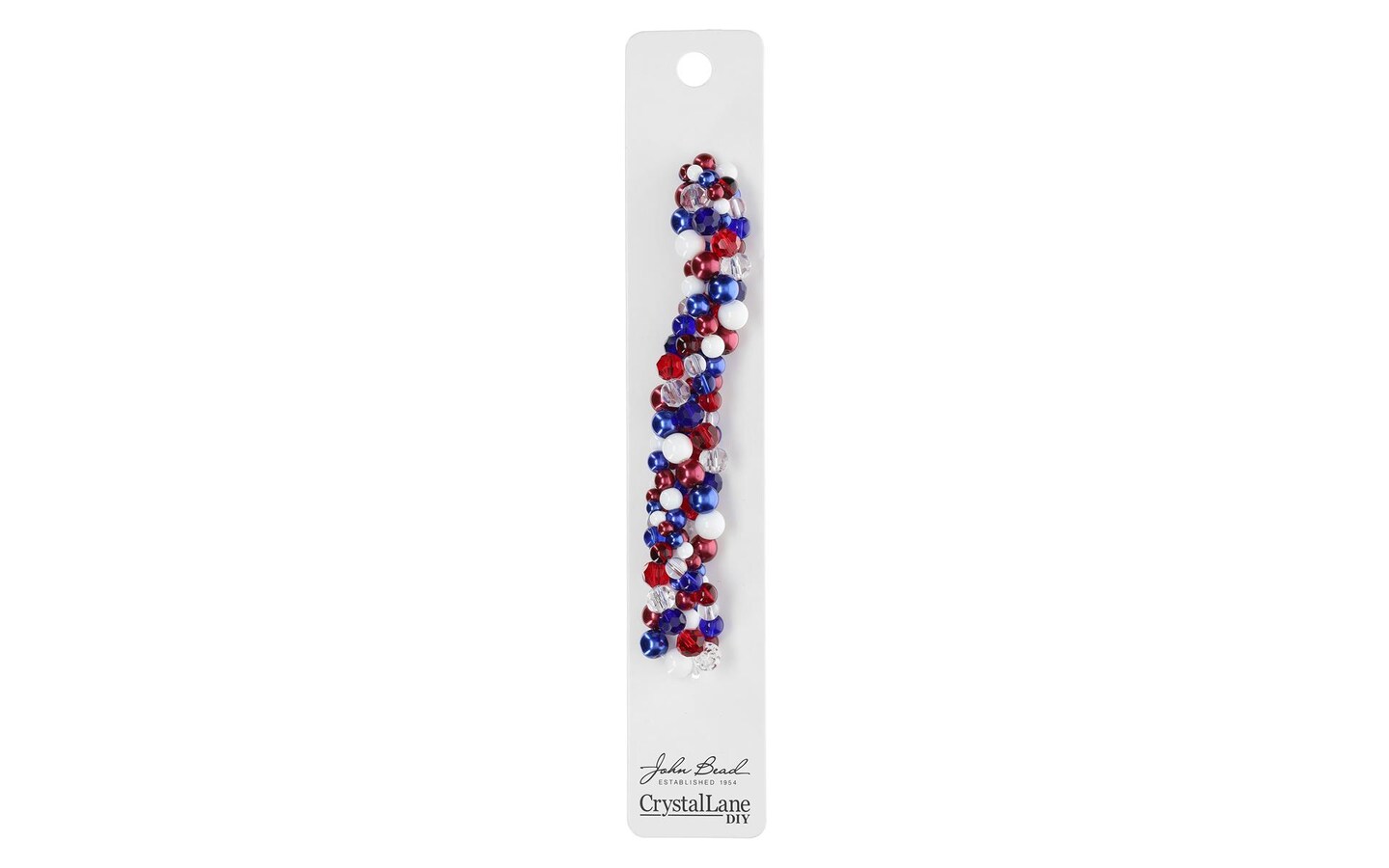 John Bead Crystal Lane Twisted Bead String Red White Blue, 5 strands of beads in 4mm, 6mm, and 8mm, 3 strands round beads, 2 strands unique beads, 6 inches long