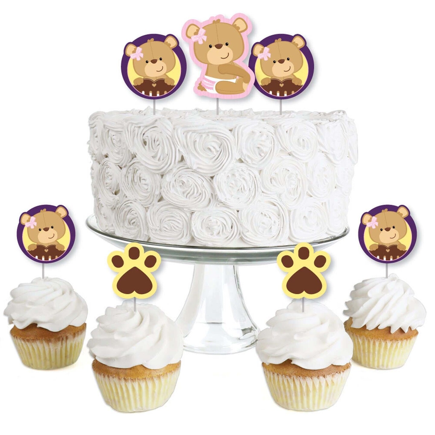 Big Dot of Happiness Baby Girl Teddy Bear Dessert Cupcake Toppers