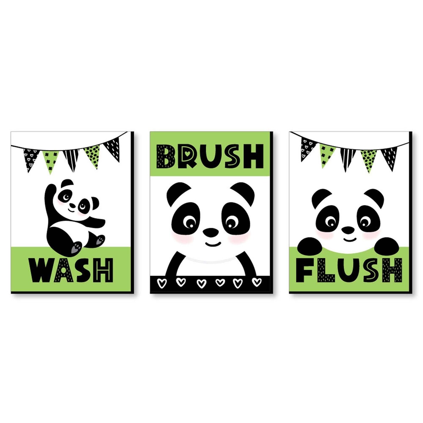 Big Dot of Happiness Panda Bear - Kids Bathroom Rules Wall Art - 7.5 x 10 inches - Set of 3 Signs - Wash, Brush, Flush