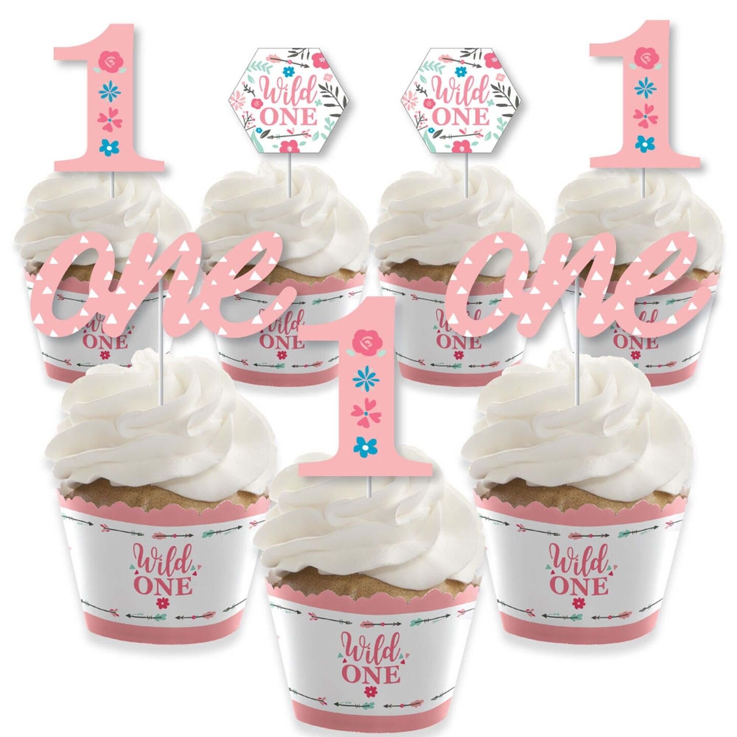 Big Dot of Happiness She's a Wild One Cupcake Decoration Boho Floral 1st Birthday Party