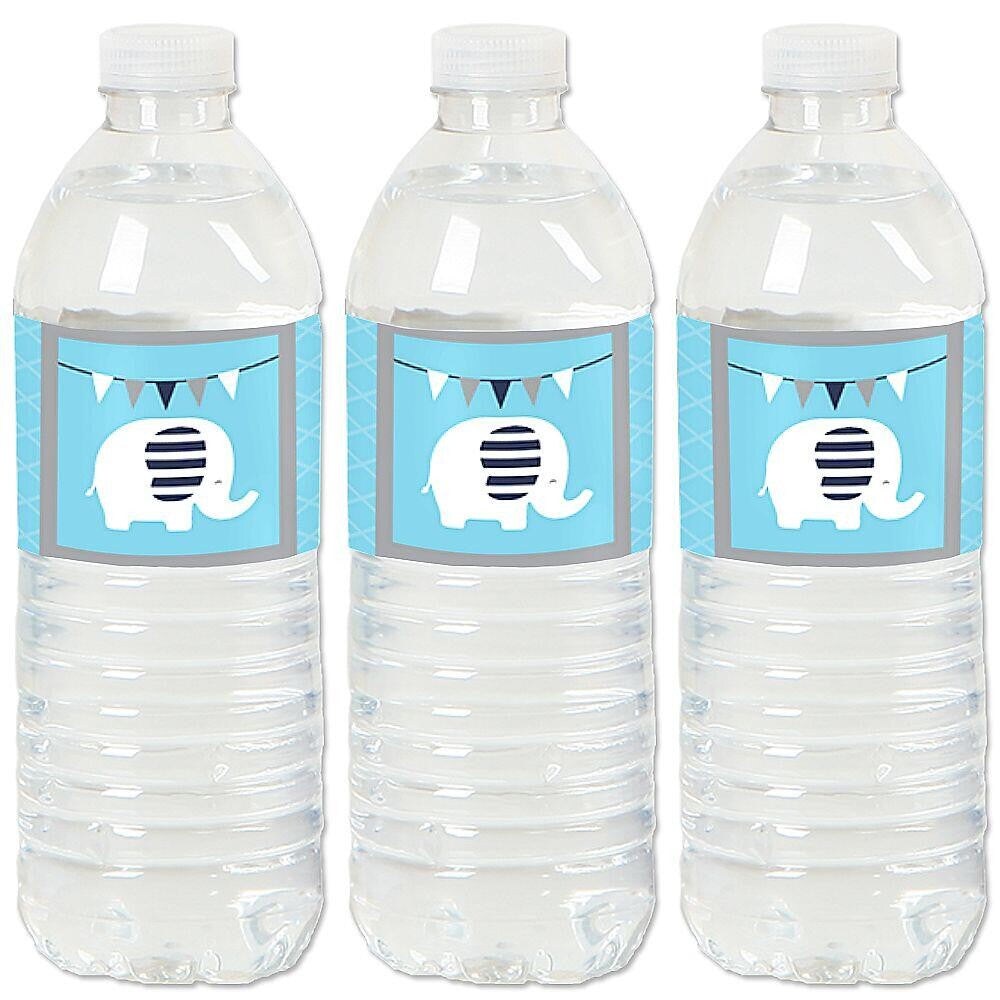 Big Dot of Happiness Blue Elephant - Boy Baby Shower or Birthday Party Water Bottle Sticker Labels - Set of 20