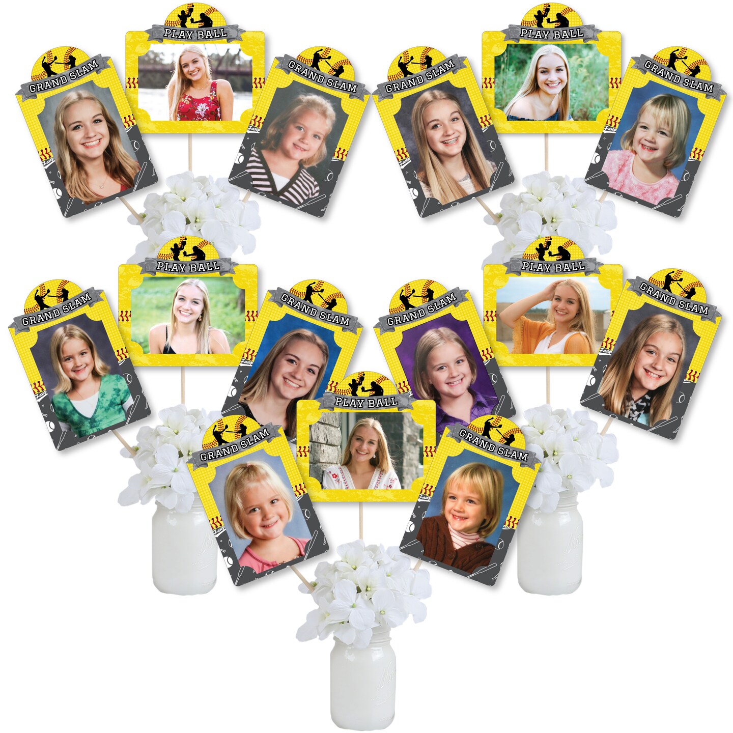 Big Dot of Happiness Grand Slam - Fastpitch Softball - Birthday Party or Baby Shower Picture Centerpiece Sticks - Photo Table Toppers - 15 Pieces