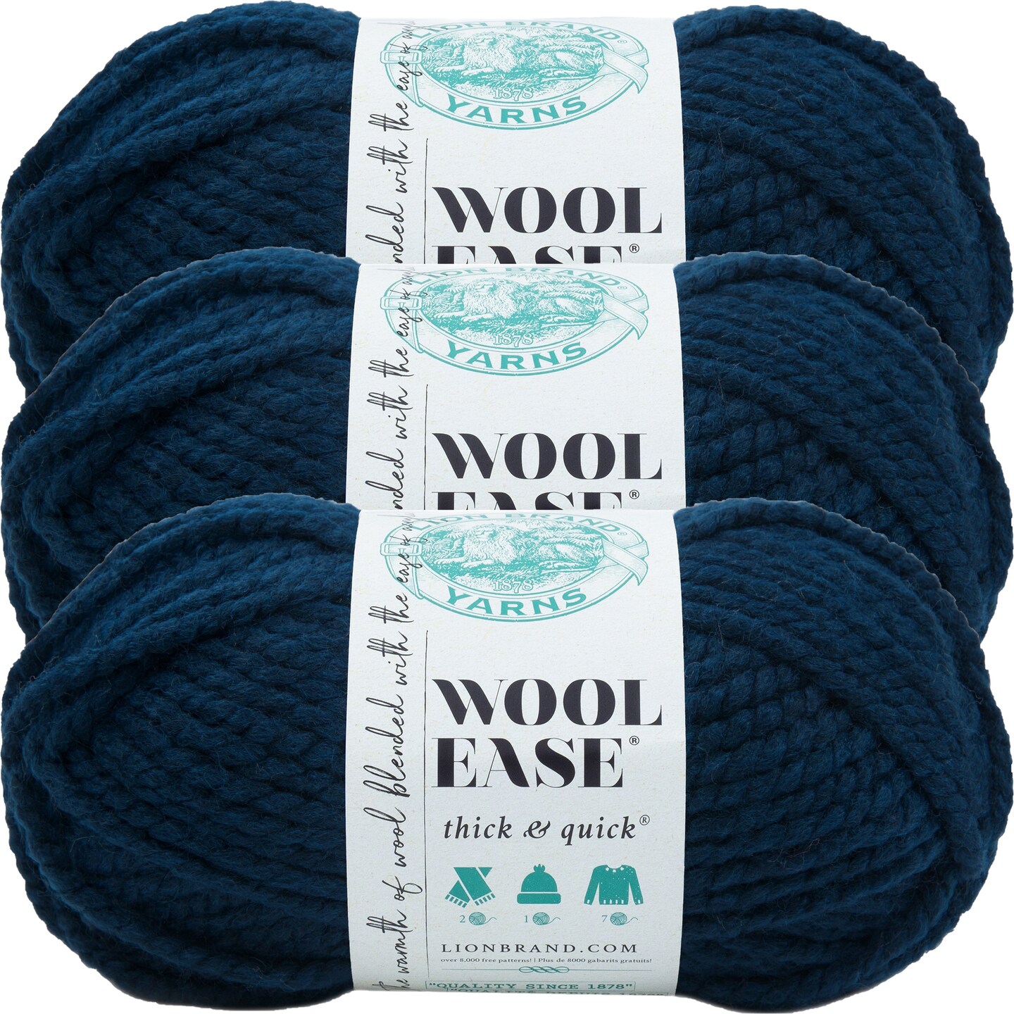 (3 Pack) Lion Brand Wool-Ease Thick &#x26; Quick Yarn - Petrol Blue