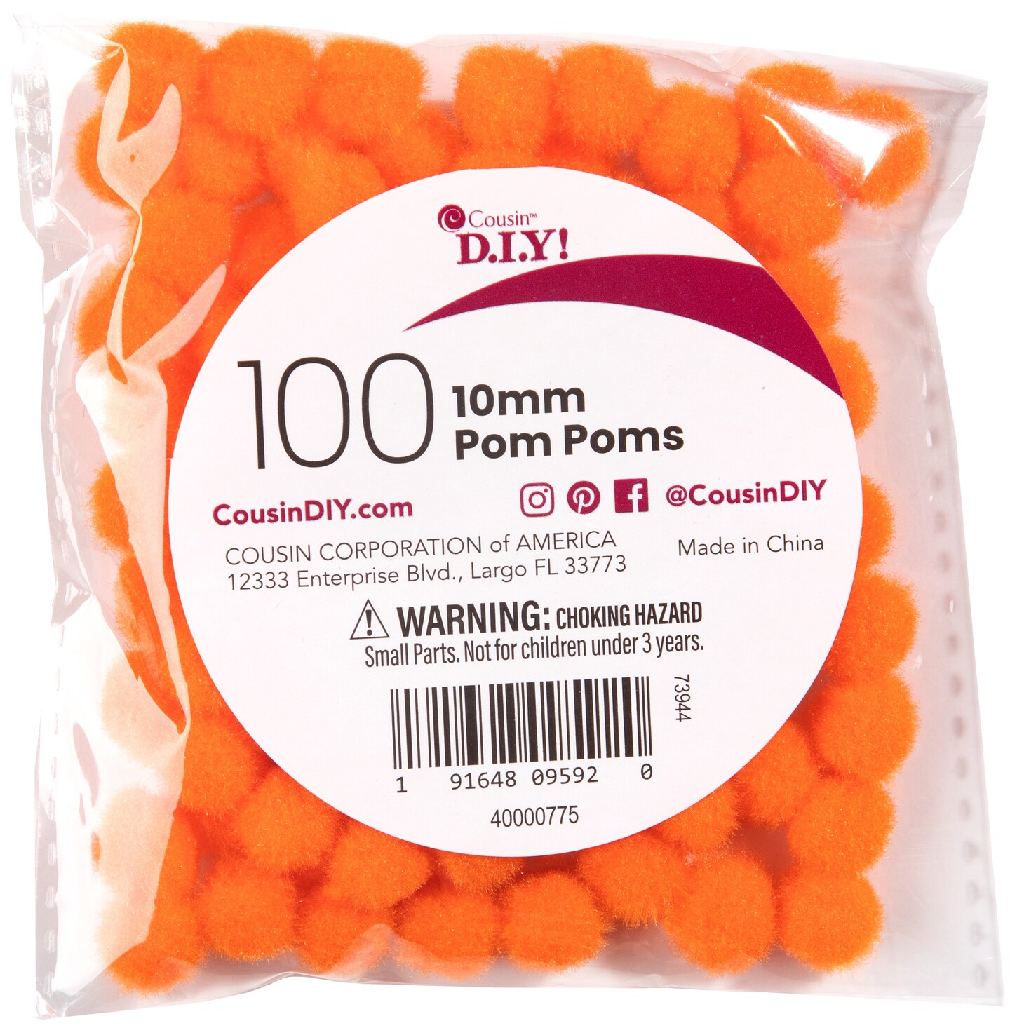 CousinDIY Pom-Poms 10mm 100/Pkg-Orange