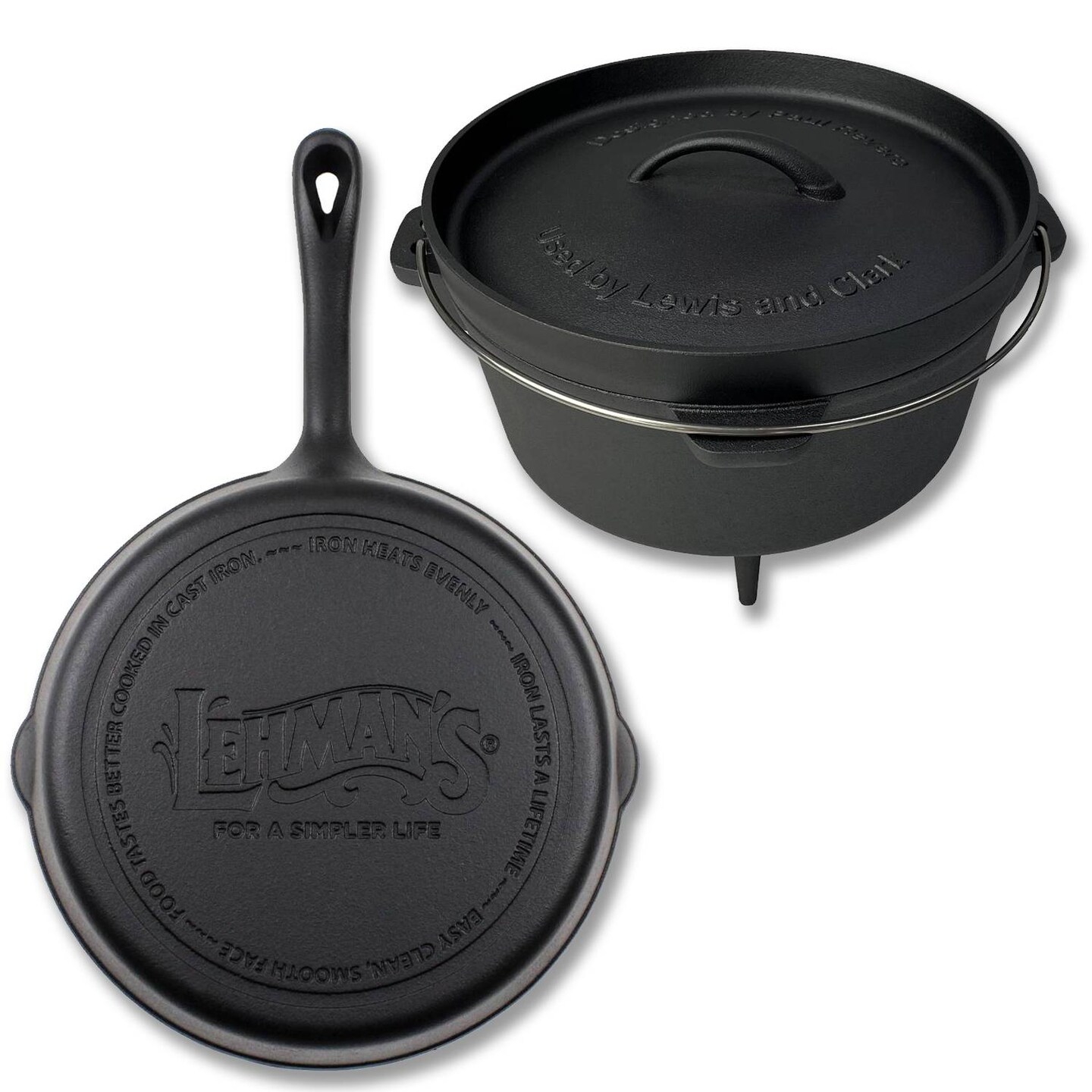 Lehman&#x27;s Camping NonStick Cookware Set Nitrided Dutch Oven and 10 inch Skillet