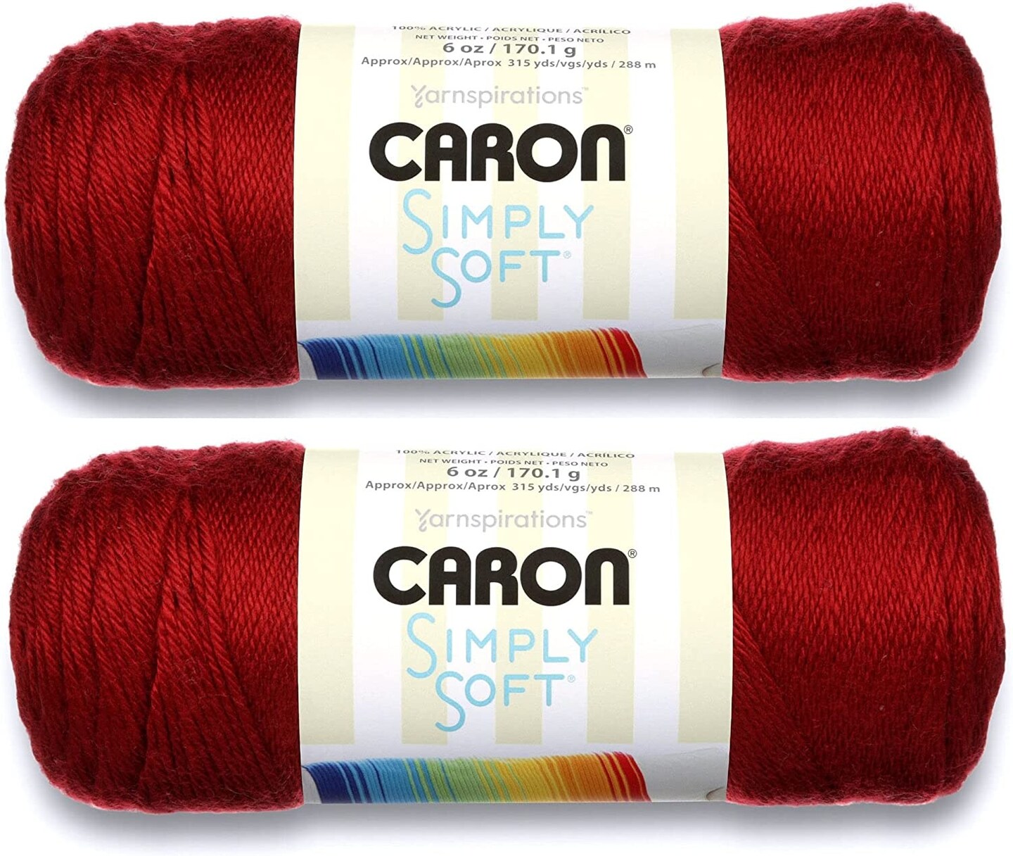 (Pack of 2) Caron Simply Soft Solids Yarn-Autumn Red