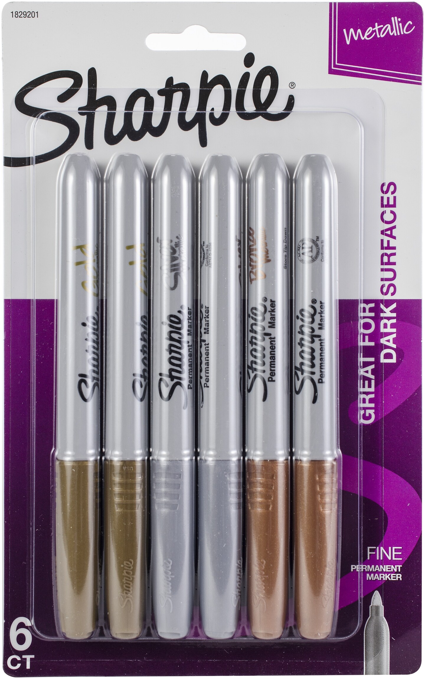 Sharpie Metallic Markers, Bronze/Gold/Silver, Pack Of 6 Markers