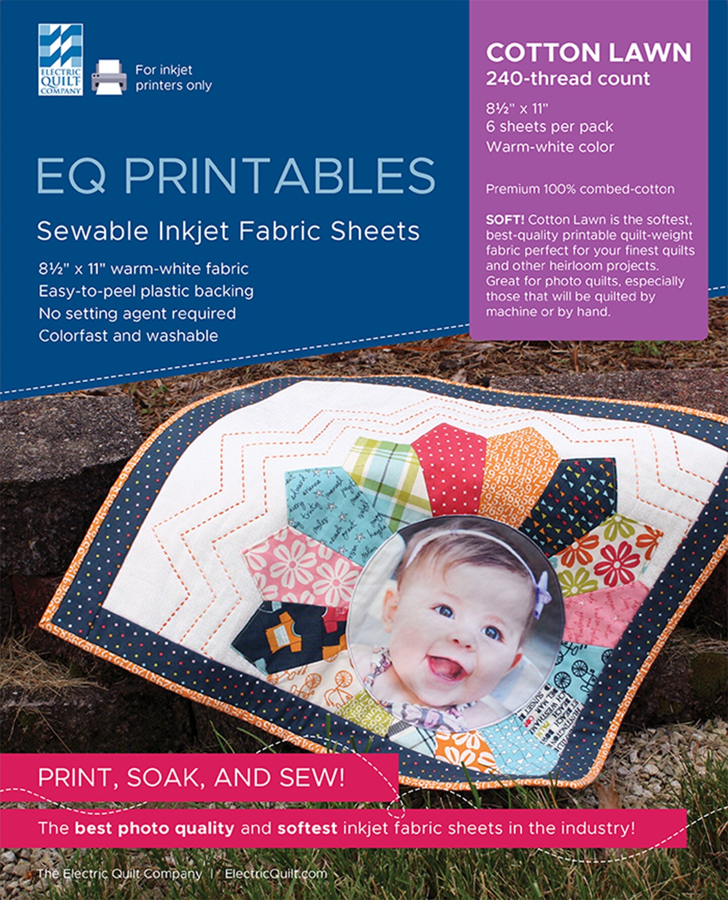 EQ Inkjet Printable Cotton Lawn Fabric Sheets 8.5&#x22;X11&#x22;-6/Pkg