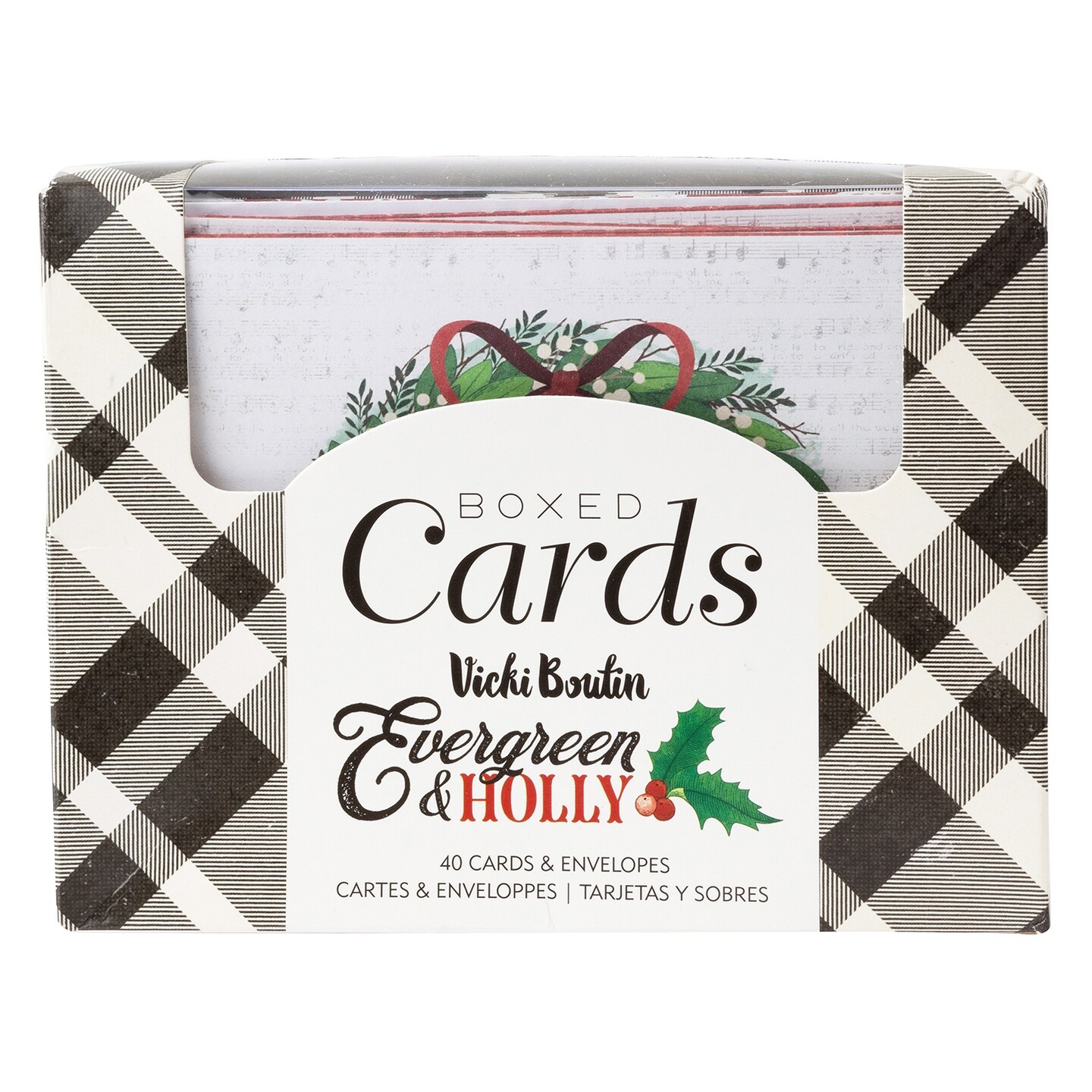 American Crafts A2 Cards W/Envelopes (4.375&#x22;X5.75&#x22;) 40/Box-Vicki Boutin Evergreen &#x26; Holly