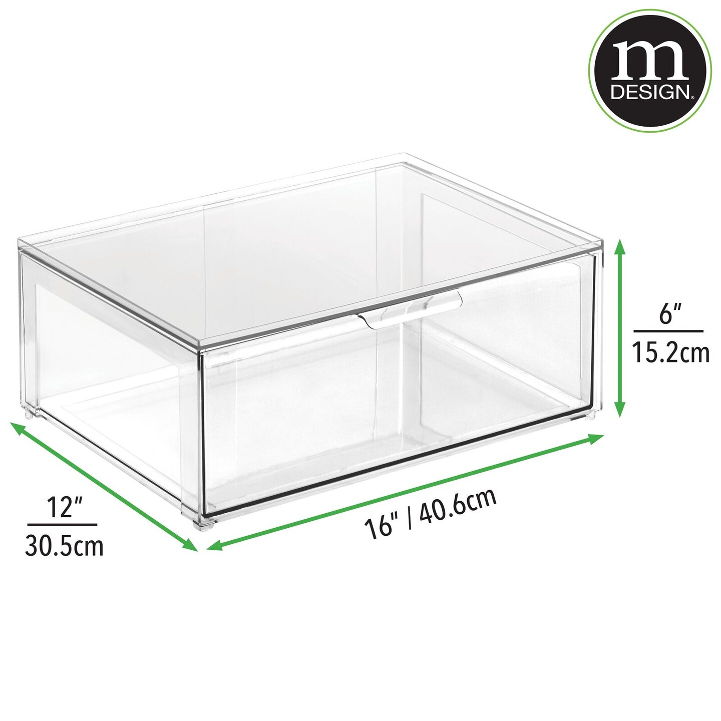 mDesign Plastic Stacking Closet Storage Organizer Bin with Drawer, 4 Pack,  Clear 