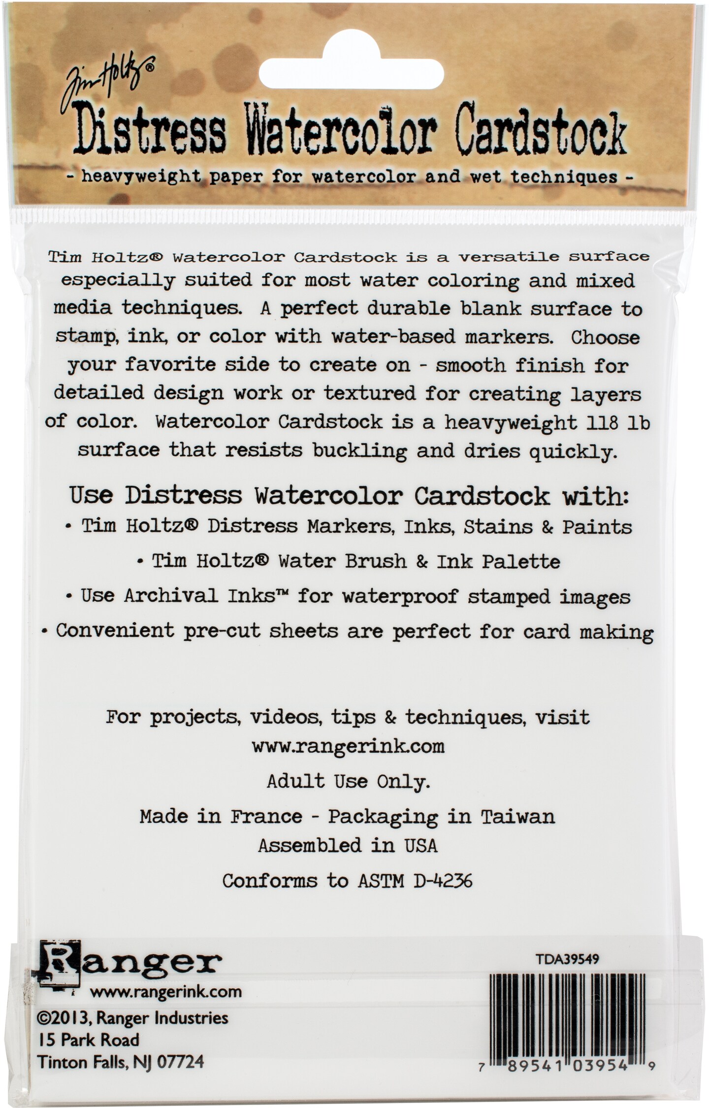 Multipack of 12 - Tim Holtz Distress Watercolor Cardstock 20/Pkg-4.25"X5.5"