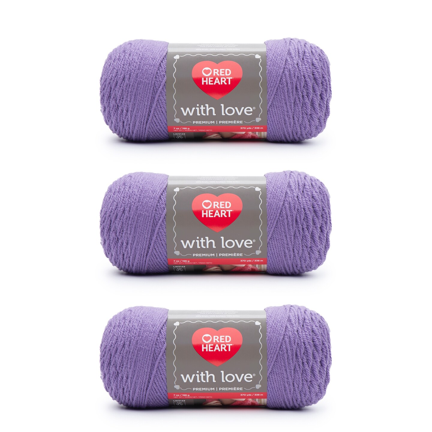 Red Heart With Love Lilac Yarn - 3 Pack of 198g/7oz - Acrylic - 4 Medium (Worsted) - 370 Yards - Knitting/Crochet