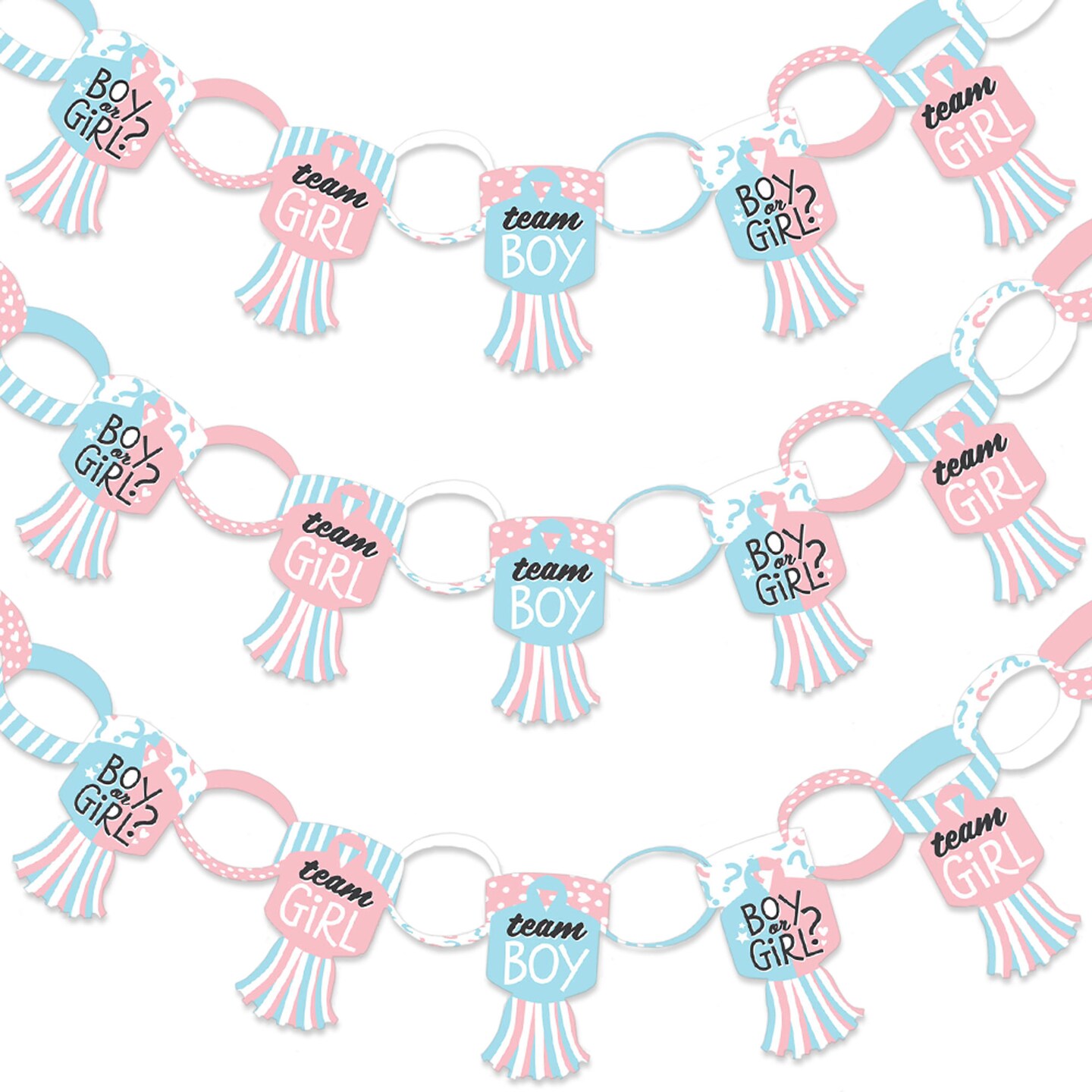 Big Dot of Happiness Baby Gender Reveal - 90 Chain Links and 30 Paper Tassels Decoration Kit - Team Boy or Girl Party Paper Chains Garland - 21 feet