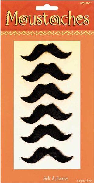 Fiesta Black Moustaches 6 Pack