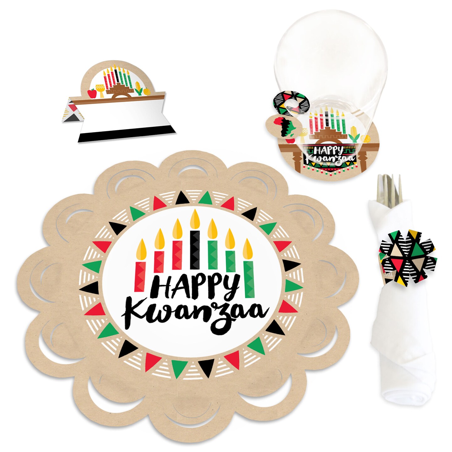 Big Dot of Happiness Happy Kwanzaa Heritage Holiday Party Paper Charger and Table Decorations - Chargerific Kit - Place Setting for 8